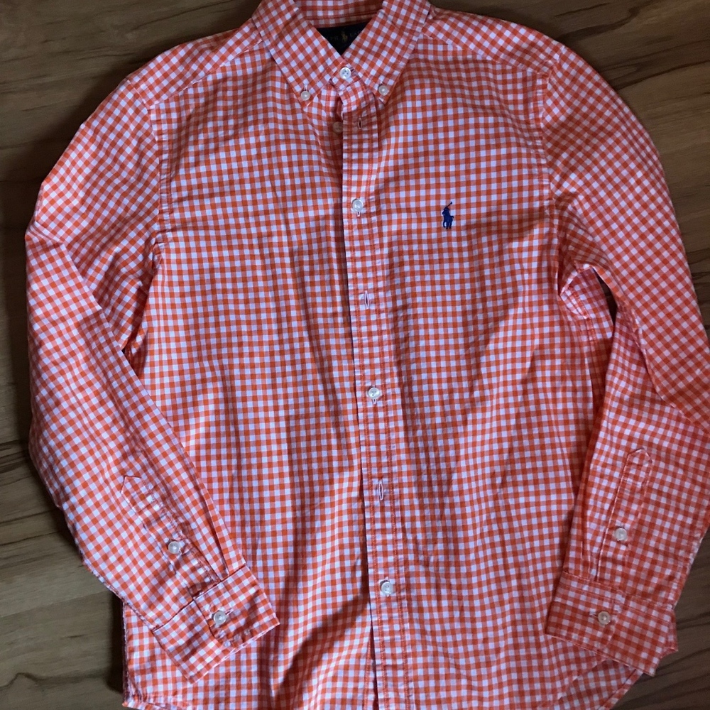 Ralph Lauren Orange Check Button Down Size 14